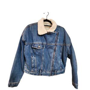 Project Z Sherpa Lined Side Zip Denim Jean Jacket Womens
